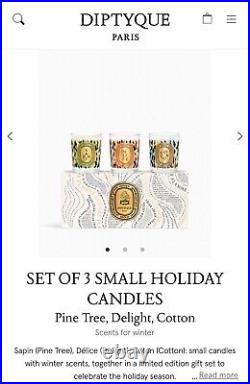 DIPTYQUE Christmas 3 2.4oz Candle Set Sealed (Pine Tree, Delight & Cotton)